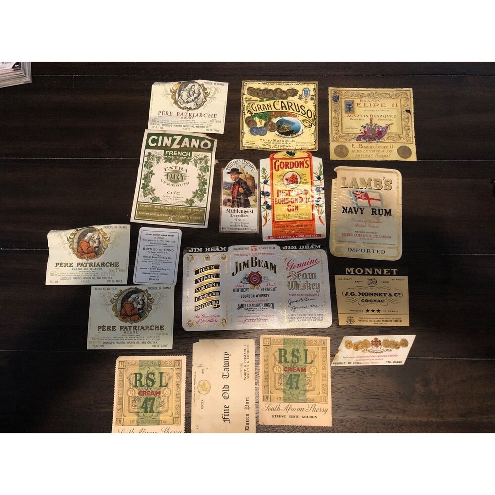 Vintage Lot of 16 Wine& Liquor Labels Jim Beam-Gordon's-Monnet etc.